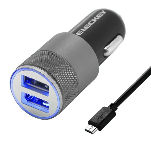 Car Charger Eleckey 48A Dual USB Port Car Charger With 3ft Micro USB 20 Cable for Samsung Galaxy Nexus HTC Motorola Nokia and More