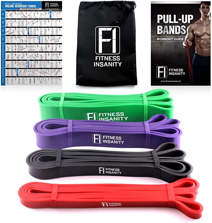 Fitness Insanity Pull Up Assistance Bands – 4-Piece Resistance Bands – Mobility and Powerlifting Exercise Bands – Perfect for Weights, Dumbbells, Body Stretching, Powerlifting and Resistance Training