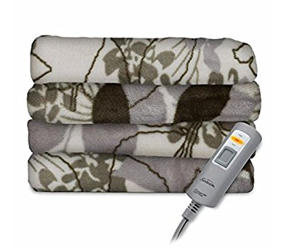 Sunbeam Velvet Plush Heated Throw Blanket 60" x 50" (Various Colors) (Floral Green)