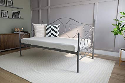 DHP Victoria Daybed Metal Frame, Multifunctional, Includes Metal Slats, Twin Size, Pewter