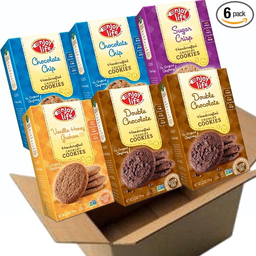 Enjoy Life Crunchy Cookies, Gluten-Free, Dairy-Free, Nut-Free and Soy-Free, Variety Pack, Chocolate Chip/Double Chocolate/Sugar Crisp/Vanilla Honey Graham , 6.3 Ounce (Pack of 6)