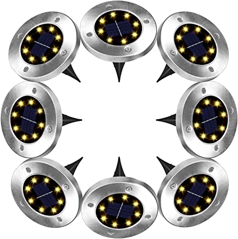 Solar Ground Lights - 8 LED Solar Garden Lights Outdoor，Disk Lights Waterproof In-Ground Outdoor Landscape Lighting for Lawn Patio Pathway Yard Deck Walkway Flood Light Dekugaa (8)