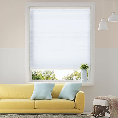 SBARTAR Honeycomb Cellular Shades Cordless Light Filtering for Windows Inside & Outside Mount, 46" W x 38" H, White(Light Filtering)