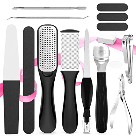 Fotwen Foot files, Callus Remover for Feet, Foot scrubber for dead skin and Nail Toenail Clipper, Pedicure Set 15 in 1 Foot Care Kit to Remove Hard Skin for Women Men Salon or Home…