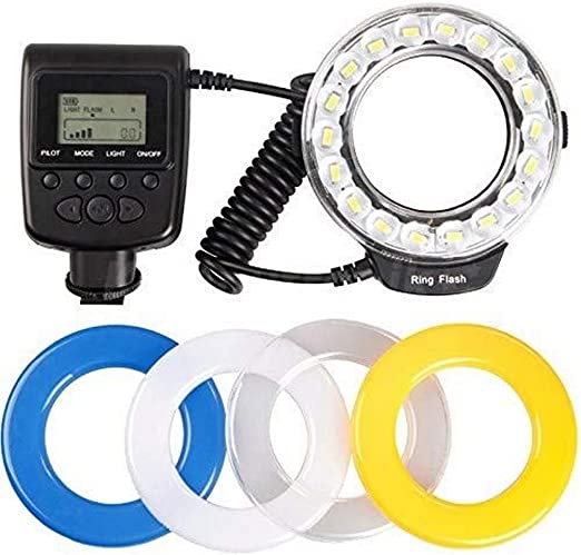 Polaroid 18 Super Bright Macro SMD LED Ring Flash & Light Includes 4 Diffusers (Clear, Warming, Blue, White) For The Canon, Nikon, Panasonic, Olympus, Pentax SLR Cameras (Will Fit 49,52,55,58,62,67,72,77mm Lenses)