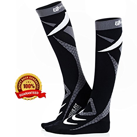 Active Fit Compression Socks (Men & Women) - Premium Graduated Athletic Fit For Running, Cycling, Nurses, Flight Travel, Maternity And For Stamina & Recovery (Grey & Black - Men's L / Women's XL)