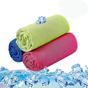 Sport Cooling Towel 3 Pack Microfiber Quick Dry Towel for Travel Hiking Camping Yoga Fitness Gym Running 36 inch x 12 inch - Red Blue Green
