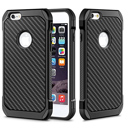 iPhone 6S Case, Wollony Slim Fit Dual Layer [Carbon Fiber] Shockproof Impact Resistant Bumper Case Heavy Duty Braided Back Pattern Anti-Slip Armor Cover for iPhone 6 / 6S (Black)