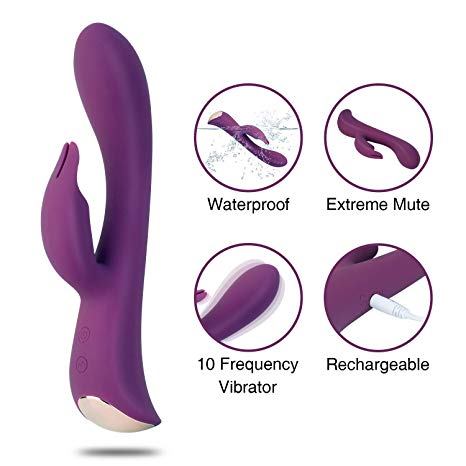 G Spot Rabbit Vibrator with Bunny Ears for Clitoris Stimulation, BEING FETISH Waterproof Silicone Dildo Vibrator with 10 Vibration Modes Vibration Quiet Dual Motor for Women Couples Sex Toy Massager