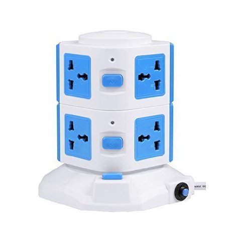 BasicWu Power Strip Multi Outlet Smart 6-Outlet with 4-USB Output Surge Protection Power Strip 4000W 110-250V for Home/Office Use, including 6.5 Feet(2.0 Meters) Cable (Blue and White)