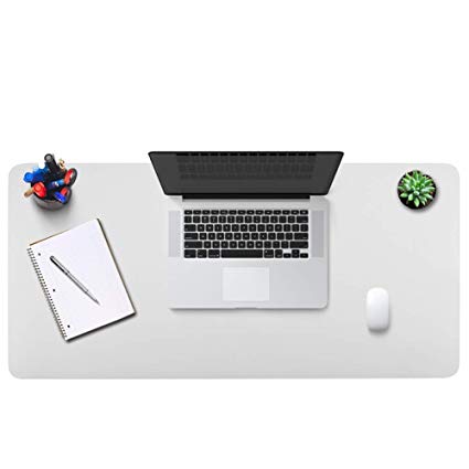 BUBM Office Desk Pad Mouse Pad 35.4" x 17", PU Leather Desk Mat Blotters Protecter with Comfortable Writing Surface, Light Grey