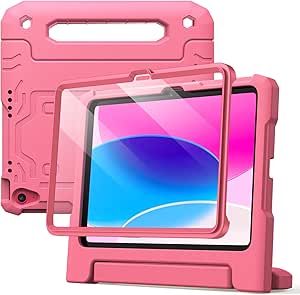 JETech Kids Case for iPad 10 (10.9-Inch, 2022 Model, 10th Generation) with Built-in Screen Protector, Shockproof Full-Body Handle Stand Tablet Protective Cover (Pink)