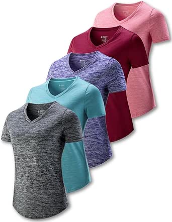 5 Pack: Women's Dry Fit Short Sleeve T Shirts, Athletic Workout Tee Tops for Gym Yoga Running