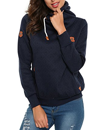 ZANZEA Women Hoodies Sweatshirts Long Sleeve High Neck Pocket Pullover Coats