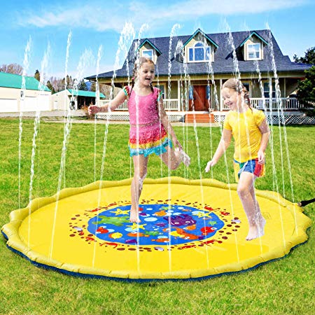 Pellor Sprinkle and Splash Play Mat, Multi-Size Kids Inflatable Outdoor Sprinkler Water Pad Thickening PVC Water Spray Pad for Children Infants Toddlers, Boys, Girls (170cm)