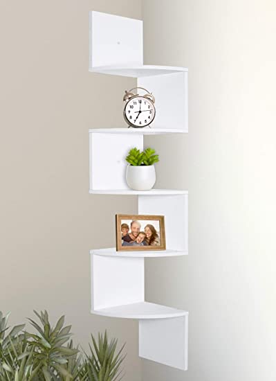 Corner Shelf, Greenco 5 Tier Floating Shelves for Wall, Easy-to-Assemble Wall Mount Corner Shelves for Bedrooms and Living Rooms, Rustic White Finish New