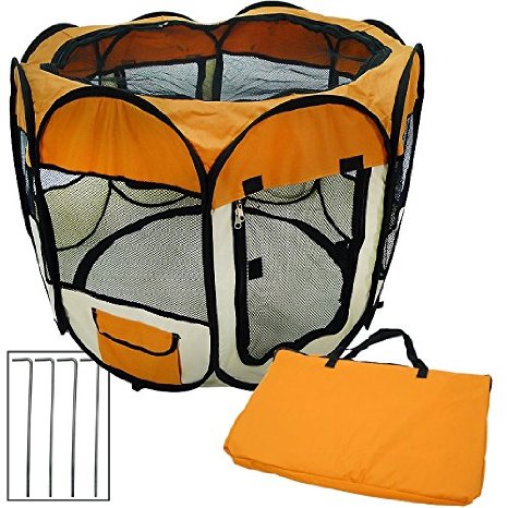 ARKSEN© Small 33" Two-Door Portable Pet Playpen Kennel Tent For Small Dogs And Cats (Orange)