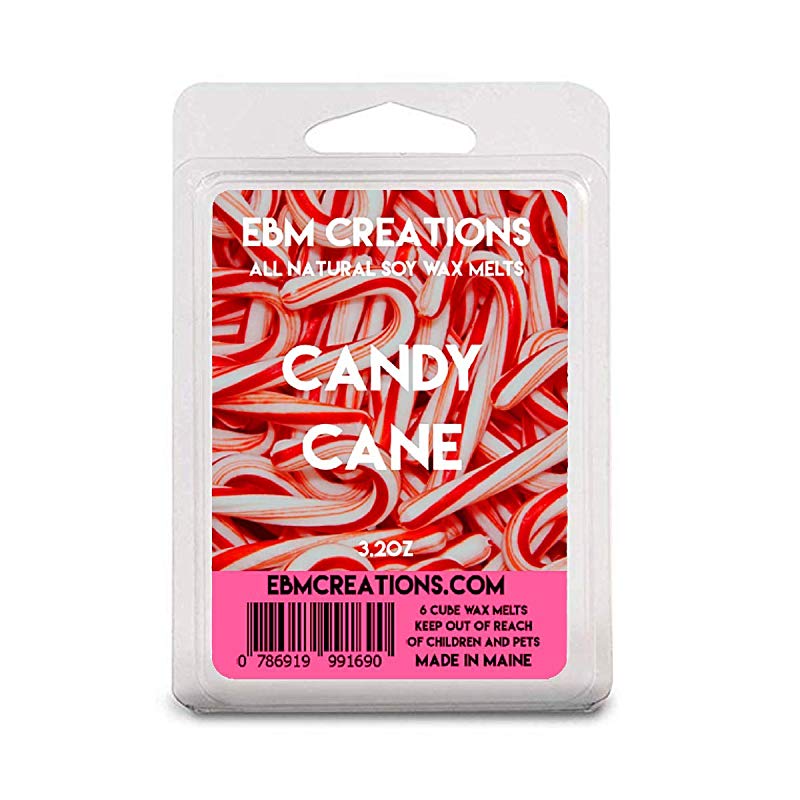 Candy Cane - Scented All Natural Soy Wax Melts - 6 Cube Clamshell 3.2oz Highly Scented!