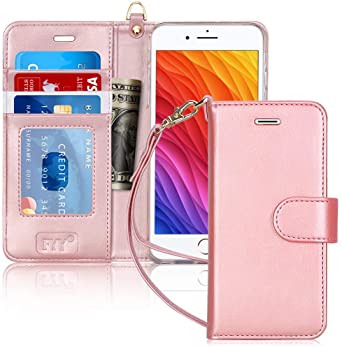 Fyy iPhone 8 Plus Case, iPhone 7 Plus Case, [RFID Blocking Wallet] 100% Handmade Wallet Case Stand Cover Credit Card Protector for Apple iPhone 8 Plus/iPhone 7 Plus Rose Gold