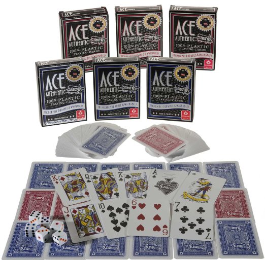 Ace 100% Plastic Playing Cards _ Bundle of 6 Decks _ Plus 6 Bonus Dice