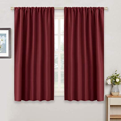 RYB HOME Decor Red Curtain - Room Darkening Windows Treatment Coverings Light Block Rod Pocket Solid Drapes for Bedroom Kids Nursery Cafe, Width 42 x Length 45, Burgundy Red, 2 Panels