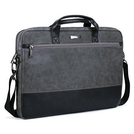 15.6 inch Laptop Shoulder Bag, Evecase PU Leather Modern Business Tote Briefcase Laptop Messenger Case with Accessory Pockets ( Fits Up to 15.6-inch Macbook, Laptops, Ultrabooks) - Black / Gray