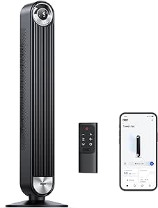 Dreo 25dB Smart Tower Fan, 106 cm Ventilatore WiFi Alexa, ventilatore oscillante a 90°, 9 impostazioni di velocità, timer di 12 ore, controllo APP, controllo vocale, telecomando, display LED.