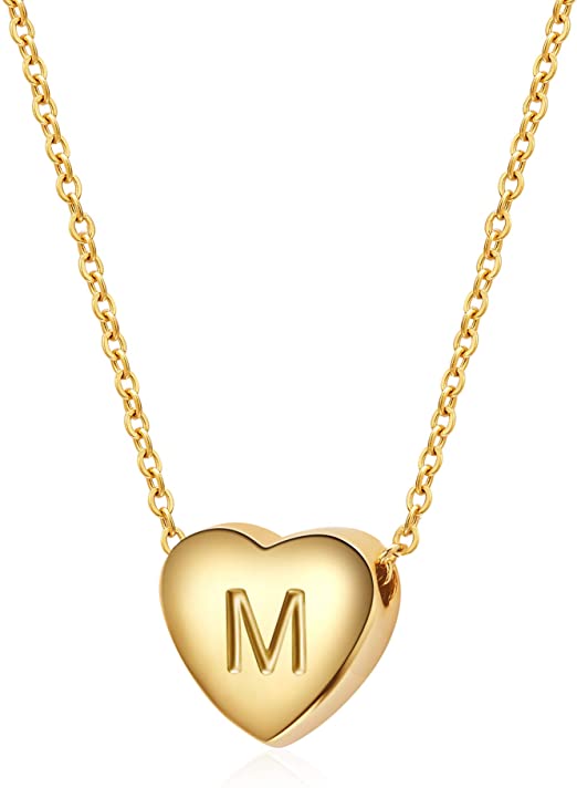 SANNYRA Dainty Initial Necklace 18K Real Gold-Plated Letters A-Z 26 Alphabet Heart Pendant Necklace for Women