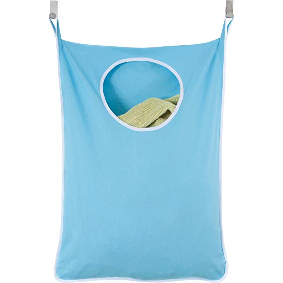 Laundry Nook Door-Hanging Laundry Hamper with Stainless Steel Hooks (Blue)
