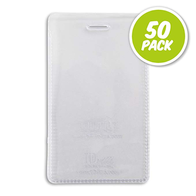 Vertical ID Badge Holder with Slot Punch - Durable Heat Weld - 50 Pack