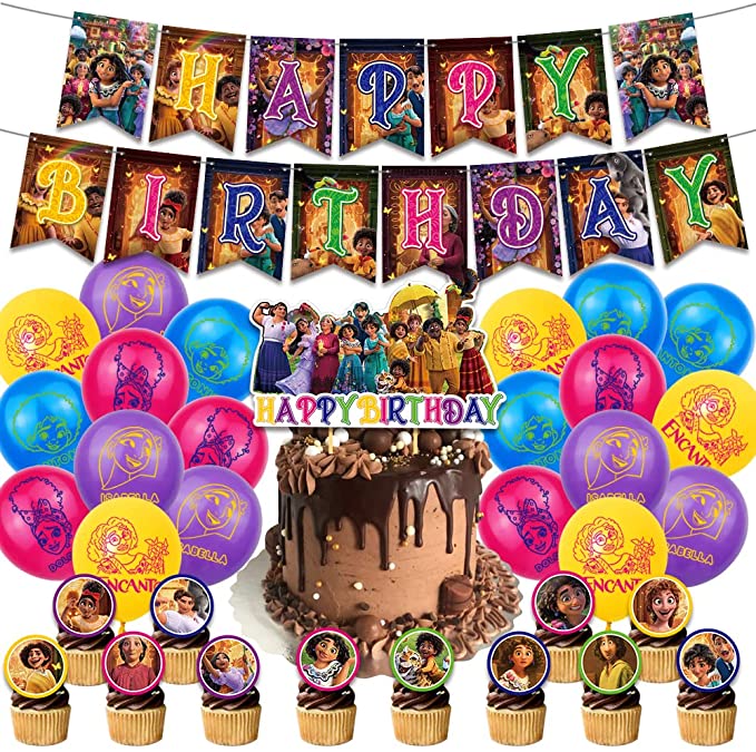 En-Canto Birthday Party Decorations & Supplies,Magic Movie Birthday Party Supplies For Kids & Magic Movie Fans,En-Canto Magic Movie Party Decorations Set:Happy Birthday Banner,20 Balloons,Cake Topper & Cupcake Toppers