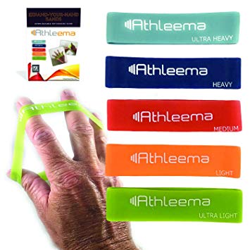 Athleema Expand-Your-Hand Bands. Set of 5 Resistance Levels. Say Goodbye to Tennis Elbow and Other Arm Or Wrist Pain.