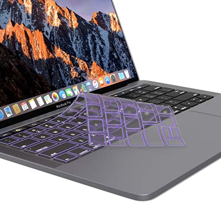 Kuzy - MacBook Pro Keyboard Cover with Touch Bar 13 and 15 inch Premium Ultra Thin TPU New 2019 2018 2017 2016 (Apple Model A2159 A1989 A1990 A1706 A1707) Skin Protector - Purple