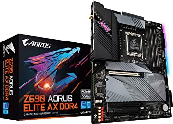 GIGABYTE Z690 AORUS Elite AX DDR4 (LGA 1700/ Intel Z690/ ATX/ DDR4/ Quad M.2/ PCIe 5.0/ USB 3.2 Gen2X2 Type-C/WiFi 6/2.5GbE LAN/Gaming Motherboard)