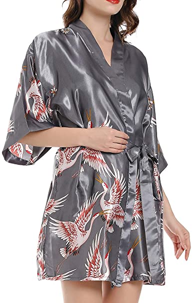 ellenwell Women Kimono Robe Satin Loungewear Silk Pajamas Women Bathrobe Robes