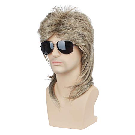 DAOTS Retro 70S 80S Mullet Wig Metal Rocker Disco Wig Heat Resistant Synthetic Fiber Men Wigs with Wig Cap Short Hair for Halloween Costume Cosplay Bounty Hunter Costume (Mixed Blonde)