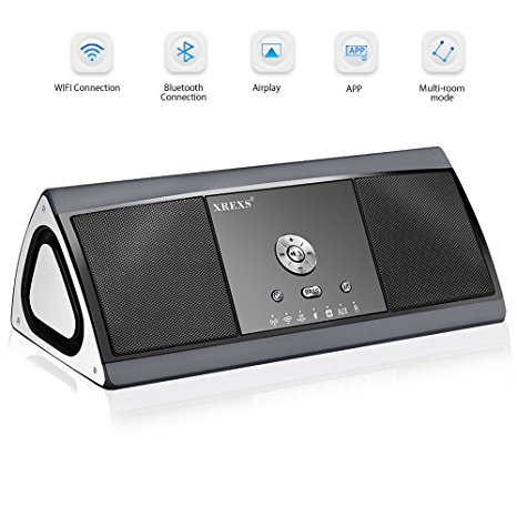 WiFi Speaker with App, Airplay/ DLNA connection,XREXS Wireless Bluetooth Stereo Speaker with Subwoofer Bass,Multi Room Play, 8WX2 Output,Built-in Mic Hands Free for Apple iphone ipad Laptop (Black)