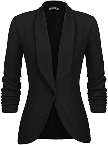 Beyove Women's 3/4 Stretchy Ruched Sleeve Open Front Lightweight Work Office Blazer Jacket S-XXL