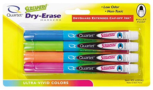 Quartet Classic Screamers Color Dry-Erase Marker, Bullet Point, 4-Marker Set, Magenta, Cyan, Lime, Orange(51-659542Q)