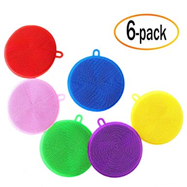 ANCIRS 6 Pack Silicone Sponge Dish Kitchen Multipurpose Cleaner Non Stick Brush BPA Free Washer Mixed Color