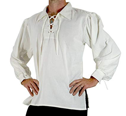 Karlywindow Men's Medieval Pirate Lace Up Stand Collar Wide Cuff Costume Shirt Tops