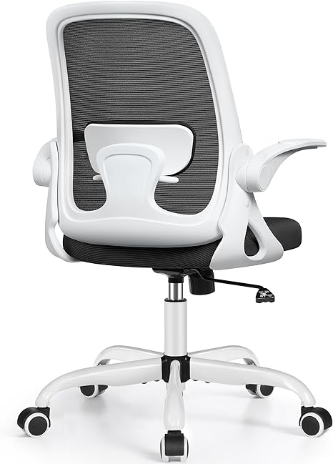 Winrise Office Chair Ergonomic Desk Chairs with Lumbar Support and Flip-up Arms, Comfortable Breathable Mesh Computer Executive Chair with Swivel Task, Adjustable Height 4'', Home, Bedroom - White