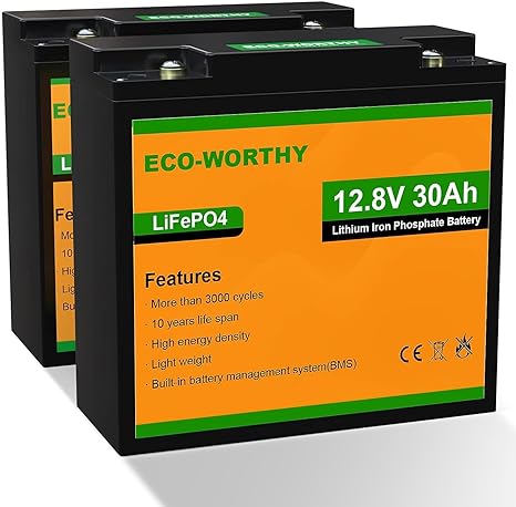 ECO-WORTHY (2 Pack) 12V 30Ah LiFePO4 Lithium Iron Phosphate Battery, 3000  Deep Cycle Rechargeable Battery, Perfect for Mobilty scooter, Power Wheels, Wheel Chair, Lawn Mower, Trolling Motor, Off Grid