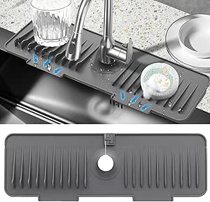 18"×5" Sink Splash Guard,Silicone Faucet Mat for Kitchen Bathroom Sink,Draining Mat Faucet Handle Drip Catcher Tray, Sink Organizer Holder for Sponge Dish Soap