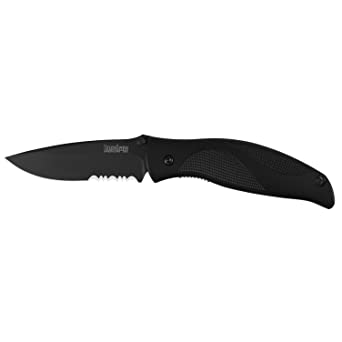 Kershaw Blackout (1550); 3.25” DLCBlack Stainless Sandvik Steel Blade; Glass Filled Nylon Handle with SpeedSafe Assisted Opening, Flipper, Thumbstud, Liner Lock and Single-Position Pocketclip; 3.5 oz.