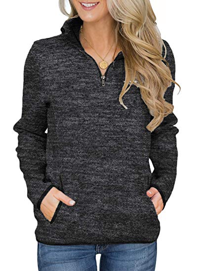 Aleumdr Women Casual Long Sleeve 1/4 Zipper Color Block Sweatshirts Stand Collar Pullover Tunic Tops with Pockets S-XXL