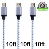Amoner 3Pcs 10ft Nylon Braided High Speed USB 20 A Male to Micro USB Male Cable Data Sync Cable Cord For Android Samsung HTC Motorola Blackberry Smartphones Tablets1 Year Warranty