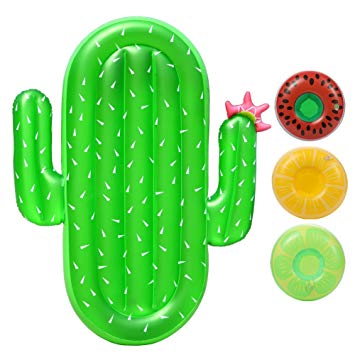 Lumiparty Inflatable Cactus Pool Float Raft Outdoor Swimming Pool Inflatable Float Giant Pool Float Cute Shaped Floating Row Summer Party Beach Holiday for Adult and Kids(with 3PCS Drink Holders).