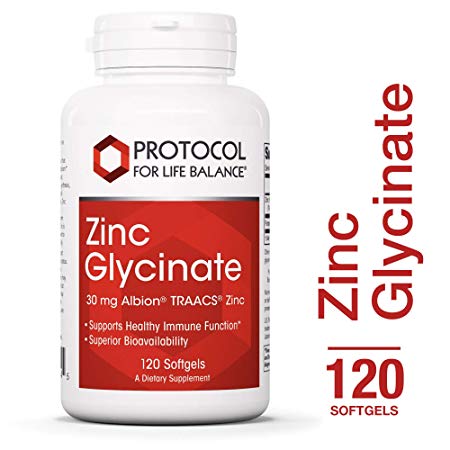 Protocol For Life Balance - Zinc Glycinate 30 mg Albion® TRAACS® Zinc - Supports Healthy Immune Function, Prostate and Reproductive Health, Metabolism - 120 Softgels