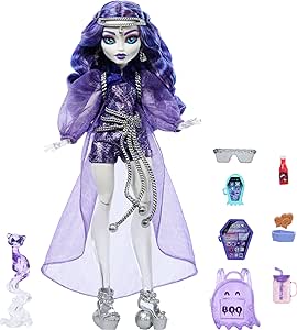 Monster High Spectra Vondergeist Doll with Pet Ferret Rhuen and Accessories like Backpack, Tablet, Snacks and More